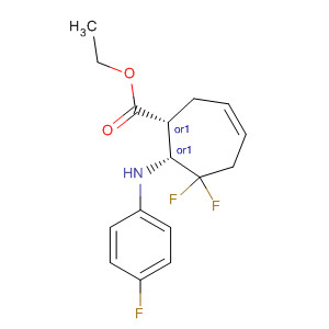3-Cycloheptene-1-carboxylic acid,  6,6-difluoro-7-[(4-fluorophenyl)amino]-, ethyl ester, (1R,7R)-rel-
