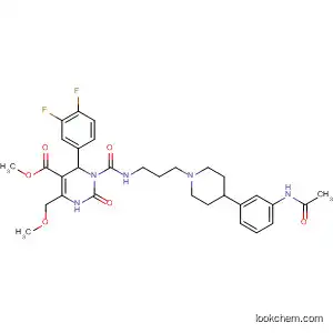 Molecular Structure of 387825-78-7 (5-Pyrimidinecarboxylic acid,
1-[[[3-[4-[3-(acetylamino)phenyl]-1-piperidinyl]propyl]amino]carbonyl]-6-(
3,4-difluorophenyl)-1,2,3,6-tetrahydro-4-(methoxymethyl)-2-oxo-, methyl
ester, (6S)-)