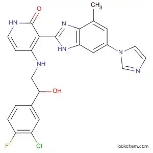 Molecular Structure of 468736-37-0 (2(1H)-Pyridinone,
4-[[2-(3-chloro-4-fluorophenyl)-2-hydroxyethyl]amino]-3-[6-(1H-imidazol-
1-yl)-4-methyl-1H-benzimidazol-2-yl]-)