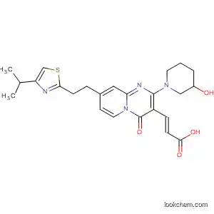 Molecular Structure of 475057-35-3 (2-Propenoic acid,
3-[2-(3-hydroxy-1-piperidinyl)-8-[2-[4-(1-methylethyl)-2-thiazolyl]ethyl]-4-
oxo-4H-pyrido[1,2-a]pyrimidin-3-yl]-, (2E)-)