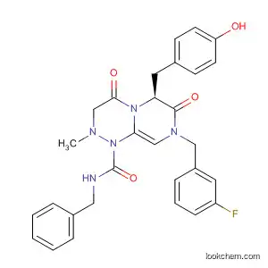 Molecular Structure of 512853-60-0 (2H-Pyrazino[2,1-c][1,2,4]triazine-1(6H)-carboxamide,
8-[(3-fluorophenyl)methyl]hexahydro-6-[(4-hydroxyphenyl)methyl]-2-meth
yl-4,7-dioxo-N-(phenylmethyl)-, (6S)-)