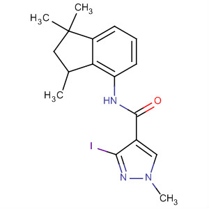 Molecular Structure of 161773-95-1 (1H-Pyrazole-4-carboxamide,
N-(2,3-dihydro-1,1,3-trimethyl-1H-inden-4-yl)-3-iodo-1-methyl-)