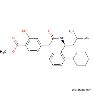 Molecular Structure of 791812-91-4 (Benzoic acid,
2-hydroxy-4-[2-[[(1S)-3-methyl-1-[2-(1-piperidinyl)phenyl]butyl]amino]-2-
oxoethyl]-, methyl ester)