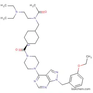 Molecular Structure of 733777-50-9 (Acetamide,
N-[2-(diethylamino)ethyl]-N-[[trans-4-[[4-[1-[(3-ethoxyphenyl)methyl]-1H-
pyrazolo[3,4-d]pyrimidin-4-yl]-1-piperazinyl]carbonyl]cyclohexyl]methyl]-)