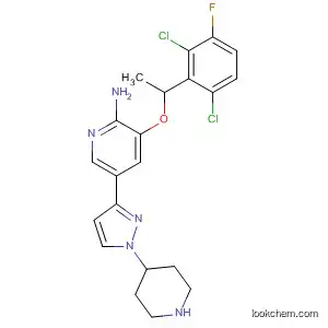 Molecular Structure of 877401-18-8 (2-Pyridinamine,
3-[1-(2,6-dichloro-3-fluorophenyl)ethoxy]-5-[1-(4-piperidinyl)-1H-pyrazol-
3-yl]-)