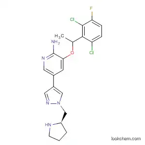 Molecular Structure of 877402-16-9 (2-Pyridinamine,
3-[1-(2,6-dichloro-3-fluorophenyl)ethoxy]-5-[1-[(2R)-2-pyrrolidinylmethyl]-
1H-pyrazol-4-yl]-)