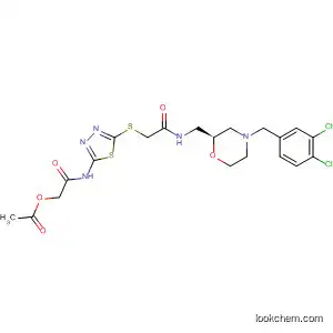 Molecular Structure of 879402-96-7 (Acetamide,
2-[[5-[[(acetyloxy)acetyl]amino]-1,3,4-thiadiazol-2-yl]thio]-N-[[(2S)-4-[(3,
4-dichlorophenyl)methyl]-2-morpholinyl]methyl]-)