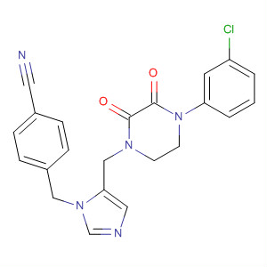 Molecular Structure of 197912-91-7 (Benzonitrile,
4-[[5-[[4-(3-chlorophenyl)-2,3-dioxo-1-piperazinyl]methyl]-1H-imidazol-1
-yl]methyl]-)