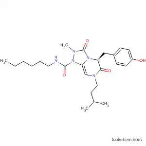 Molecular Structure of 512854-69-2 (1,2,4-Triazolo[4,3-a]pyrazine-1(5H)-carboxamide,
N-hexylhexahydro-5-[(4-hydroxyphenyl)methyl]-2-methyl-7-(3-methylbutyl
)-3,6-dioxo-, (5S)-)