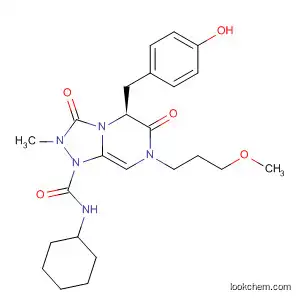 Molecular Structure of 512855-23-1 (1,2,4-Triazolo[4,3-a]pyrazine-1(5H)-carboxamide,
N-cyclohexylhexahydro-5-[(4-hydroxyphenyl)methyl]-7-(3-methoxypropyl)
-2-methyl-3,6-dioxo-, (5S)-)