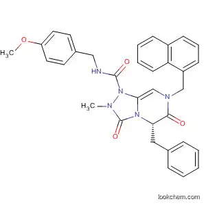 Molecular Structure of 512855-58-2 (1,2,4-Triazolo[4,3-a]pyrazine-1(5H)-carboxamide,
hexahydro-N-[(4-methoxyphenyl)methyl]-2-methyl-7-(1-naphthalenylmeth
yl)-3,6-dioxo-5-(phenylmethyl)-, (5S)-)
