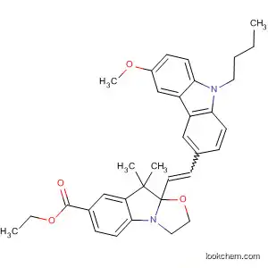 Molecular Structure of 81213-04-9 (Oxazolo[3,2-a]indole-7-carboxylic acid,
9a-[2-(9-butyl-6-methoxy-9H-carbazol-3-yl)ethenyl]-2,3,9,9a-tetrahydro-
9,9-dimethyl-, ethyl ester)