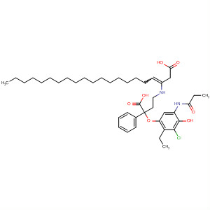 Molecular Structure of 116136-42-6 (Benzenebutanoic acid,
4-[[1-(carboxymethyl)nonadecenyl]amino]-a-[3-chloro-2-ethyl-4-hydroxy-
5-[(1-oxopropyl)amino]phenoxy]-)