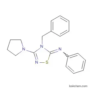 Molecular Structure of 116474-21-6 (Benzenamine,
N-[4-(phenylmethyl)-3-(1-pyrrolidinyl)-1,2,4-thiadiazol-5(4H)-ylidene]-)