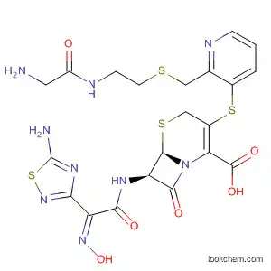 Molecular Structure of 331780-72-4 (5-Thia-1-azabicyclo[4.2.0]oct-2-ene-2-carboxylic acid,
3-[[2-[[[2-[(aminoacetyl)amino]ethyl]thio]methyl]-3-pyridinyl]thio]-7-[[(2Z)-
(5-amino-1,2,4-thiadiazol-3-yl)(hydroxyimino)acetyl]amino]-8-oxo-,
(6R,7R)-)