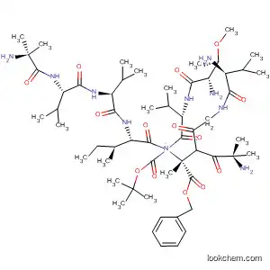 Molecular Structure of 593266-57-0 (Alanine,
N-[(1,1-dimethylethoxy)carbonyl]-D-valylglycyl-2-methylalanyl-D-valyl-D-val
yl-D-isoleucyl-2-methylalanyl-O-(phenylmethyl)-D-threonyl-D-valyl-2-methyl
-, methyl ester)