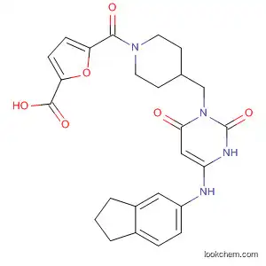 Molecular Structure of 593282-60-1 (2-Furancarboxylic acid,
5-[[4-[[4-[(2,3-dihydro-1H-inden-5-yl)amino]-3,6-dihydro-2,6-dioxo-1(2H
)-pyrimidinyl]methyl]-1-piperidinyl]carbonyl]-)