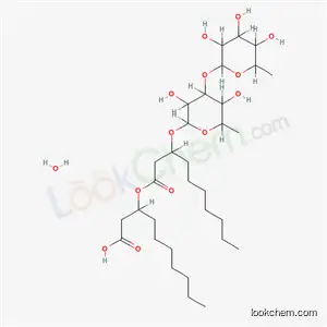 Molecular Structure of 6379-54-0 (3-[(3-{[6-deoxy-3-O-(6-deoxyhexopyranosyl)hexopyranosyl]oxy}decanoyl)oxy]decanoic acid hydrate (1:1))