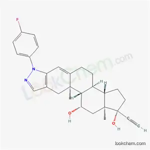 Molecular Structure of 98640-98-3 ((1R,3aS,3bS,10aR,10bS,11S,12aS)-1-ethynyl-7-(4-fluorophenyl)-10a,12a-dimethyl-1,2,3,3a,3b,4,5,7,10,10a,10b,11,12,12a-tetradecahydrocyclopenta[5,6]naphtho[1,2-f]indazole-1,11-diol)
