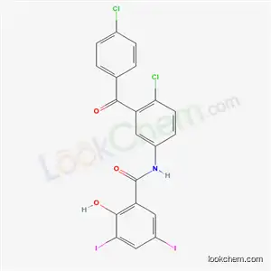 Molecular Structure of 80859-11-6 (N-[4-chloro-3-(4-chlorobenzoyl)phenyl]-2-hydroxy-3,5-diiodobenzamide)