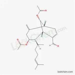 Molecular Structure of 84667-04-9 ((1R,6R,10S)-4α,10-Bis(acetyloxy)-5α-[(S)-1,5-dimethyl-4-hexenyl]-2-methylenebicyclo[4.3.1]dec-7-ene-7-carbaldehyde)