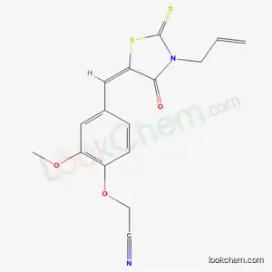 Molecular Structure of 5650-46-4 ((2-methoxy-4-{(E)-[4-oxo-3-(prop-2-en-1-yl)-2-thioxo-1,3-thiazolidin-5-ylidene]methyl}phenoxy)acetonitrile)
