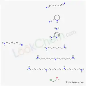 Molecular Structure of 68784-97-4 (Hexanedinitrile, polymer with 6-aminohexanenitrile, N-(6-aminohexyl)-1,6-hexanediamine, N,N'-bis(6-aminohexyl)-1,6-hexanediamine, (chloromethyl)oxirane, 1,6-hexanediamine, 2-piperidinecarbonitrile and 2,4-pyridinediamine)