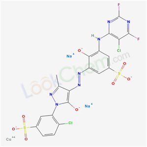 Cuprate(2-), (3-((5-chloro-2,6-difluoro-4-pyrimidinyl)amino)-5-((1-(2-chloro-5-sulfophenyl)-4,5-dihydro-3-methyl-5-(oxo-kappaO)-1H-pyrazol-4-yl)azo-kappaN1)-4-(hydroxy-kappaO)benzenesulfonato(4-))-, d