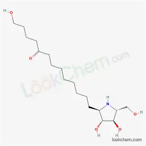 Molecular Structure of 173220-08-1 (13-[(2R,3R,4R,5R)-3,4-dihydroxy-5-(hydroxymethyl)pyrrolidin-2-yl]-1-hydroxytridecan-5-one)