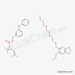 Molecular Structure of 136212-62-9 (3-phenoxybenzyl 2,2-dimethyl-3-(2-methylprop-1-en-1-yl)cyclopropanecarboxylate - 5-{[2-(2-butoxyethoxy)ethoxy]methyl}-6-propyl-1,3-benzodioxole (1:1))