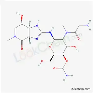 Molecular Structure of 63663-79-6 ((3aS)-2-[[2-[(Aminoacetyl)methylamino]-4-O-aminocarbonyl-2-deoxy-β-D-glucopyranosyl]amino]-1,3aβ,5,6,7,7aα-hexahydro-7β-hydroxy-5-methyl-4H-imidazo[4,5-c]pyridin-4-one)