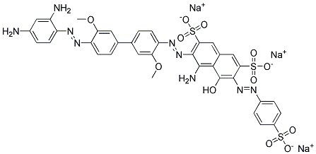 Trisodium 4-amino-3-((4-((2,4-diaminophenyl)azo)-3,3-dimethoxy(1,1-biphenyl)-4-yl)azo)-5-hydroxy-6-((4-sulphonatophenyl)azo)naphthalene-2,7-disulphonate