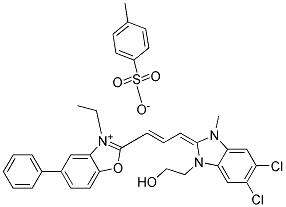 2-[3-[5,6-DICHLORO-1,3-DIHYDRO-1-(2-HYDROXYETHYL)-3-METHYL-2H-BENZO[D]IMIDAZOL-2-YLIDENE]PROP-1-ENYL]-3-ETHYL-5-PHENYLBENZOXAZOLIUM TOLUENE-P-SULFONATE