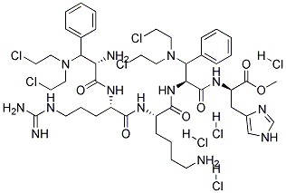 L-Histidine, N-(3-(bis(2-chloroethyl)amino)-N-(N2-(N2-(3-(bis(2-chloroethyl)amino)-L-phenylalanyl)-L-arginyl)-L-lysyl)-L-phenylalanyl)-, methyl ester, tetrahydrochloride