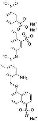 1-Naphthalenesulfonicacid,5-[[2-amino-5-methyl-4-[[4-[2-(4-nitro-2-sulfophenyl)ethenyl]-3-sulfophenyl]azoxy]phenyl]azo]-,trisodium salt (9CI)