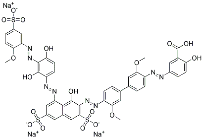 Trisodium hydrogen 5-((4-((8-((2,4-dihydroxy-3-((2-methoxy-5-sulphonatophenyl)azo)phenyl)azo)-1-hydroxy-3,6-disulphonato-2-naphthyl)azo)-3,3-dimethoxy(1,1-biphenyl)-4-yl)azo)salicylate