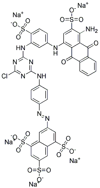 Pentasodium 7-((4-((4-((5-((4-amino-9,10-dihydro-9,10-dioxo-3-sulphonato-1-anthryl)amino)-2-sulphonatophenyl)amino)-6-chloro-1,3,5-triazin-2-yl)amino)phenyl)azo)naphthalene-1,3,5-trisulphonate