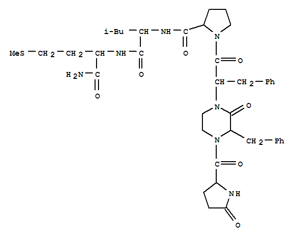 Molecular Structure of 105761-69-1 (L-Methioninamide,5-oxo-L-prolyl-(aS,3S)-2-oxo-a,3-bis(phenylmethyl)-1-piperazineacetyl-D-prolyl-L-leucyl-(9CI))