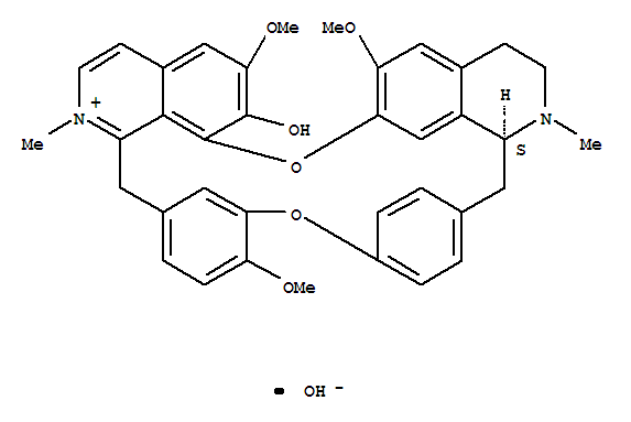 Molecular Structure of 115439-62-8 (16H-1,24:6,9-Dietheno-11,15-metheno-2H-pyrido[2',3':17,18][1,11]dioxacycloeicosino[2,3,4-ij]isoquinolinium,3,4,4a,5-tetrahydro-22-hydroxy-12,21,26-trimethoxy-4,17-dimethyl-, hydroxide,(4aS)- (9CI))