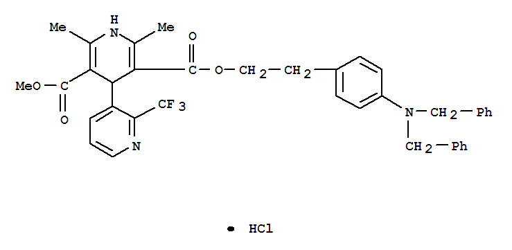 Molecular Structure of 116308-50-0 ([3,4'-Bipyridine]-3',5'-dicarboxylicacid, 1',4'-dihydro-2',6'-dimethyl-2-(trifluoromethyl)-,3'-[2-[4-[bis(phenylmethyl)amino]phenyl]ethyl] 5'-methyl ester, hydrochloride(1:1))