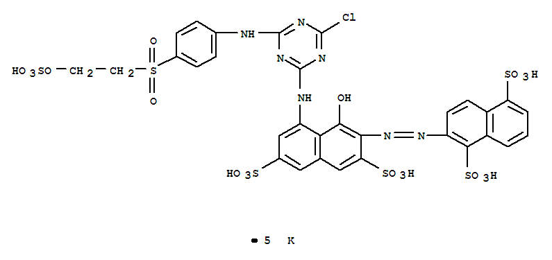 1,5-NAPHTHALENEDISULFONIC ACID 2-[[8-[[4-CHLORO-6-[[4-[[2-(SULFOOXY)ETHYL]SULFONYL]PHENYL]AMINO]-1,3,5-TRIAZIN-2-YL]AMINO]-1-HYDROXY-3,6-DISULFO-2-NAPHTHALENYL]AZO]-,PENTAPOTASSIUM SALT