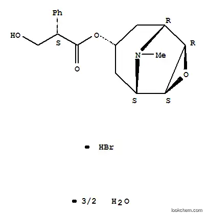 Molecular Structure of 152612-85-6 ((1R,2S,4S,5S)-9-methyl-3-oxa-9-azatricyclo[3.3.1.0~2,4~]non-7-yl (2S)-3-hydroxy-2-phenylpropanoate hydrobromide hydrate (2:2:3))