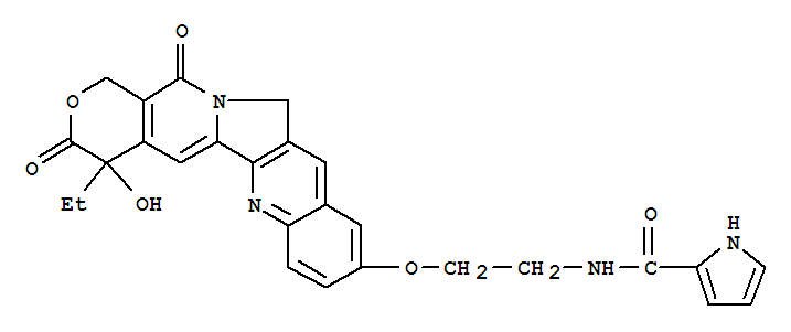 Molecular Structure of 172805-52-6 (1H-Pyrrole-2-carboxamide,N-[2-[(4-ethyl-3,4,12,14-tetrahydro-4-hydroxy-3,14-dioxo-1H-pyrano[3',4':6,7]indolizino[1,2-b]quinolin-9-yl)oxy]ethyl]-)
