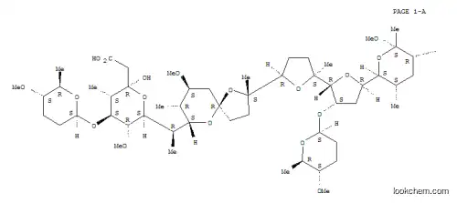 Molecular Structure of 101621-30-1 (2H-Pyran-2-acetic acid,tetrahydro-2-hydroxy-5-methoxy-6-[(1R)-1-[(2S,5R,7S,8R,9S)-9-methoxy-2,8-dimethyl-2-[(2S,2'R,3'S,5R,5'R)-octahydro-2-methyl-3'-[[(2S,5S,6R)-tetrahydro-5-methoxy-6-methyl-2H-pyran-2-yl]oxy]-5'-[(2S,3S,5R,6S)-tetrahydro-6-methoxy-3,5,6-trimethyl-2H-pyran-2-yl][2,2'-bifuran]-5-yl]-1,6-dioxaspiro[4.5]dec-7-yl]ethyl]-3-methyl-4-[[(2S,5S,6R)-tetrahydro-5-methoxy-6-methyl-2H-pyran-2-yl]oxy]-,(2R,3S,4S,5R,6S)- (9CI))