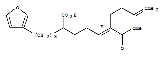 Molecular Structure of 111150-39-1 (2-Heptenedioic acid,6-[3-(3-furanyl)propyl]-2-(4-methyl-3-pentenyl)-, 1-methyl ester, (2E)- (9CI))