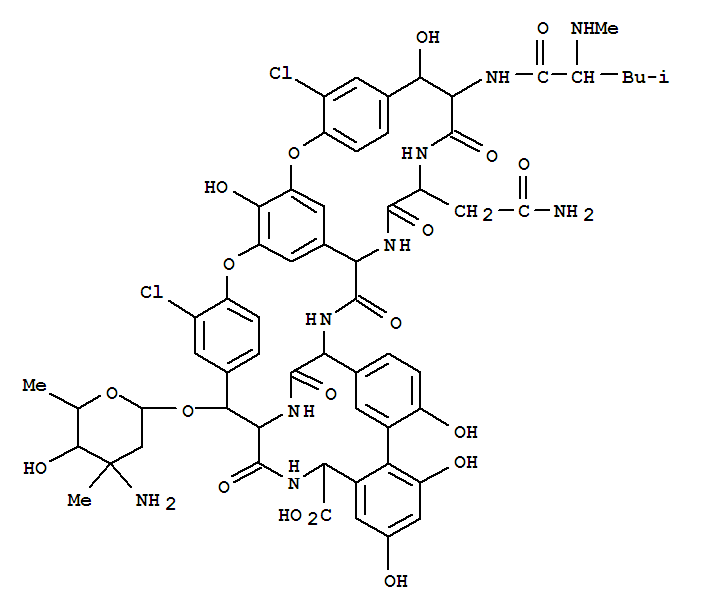 Vancomycin,22-O-(3-amino-2,3,6-trideoxy-3-C-methyl-a-L-arabino-hexopyranosyl)-44-O-de[2-O-(3-amino-2,3,6-trideoxy-3-C-methyl-a-L-lyxo-hexopyranosyl)-b-D-glucopyranosyl]- (9CI)