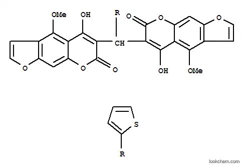 Molecular Structure of 119560-35-9 (7H-Furo[3,2-g][1]benzopyran-7-one,6,6'-(2-thienylmethylene)bis[5-hydroxy-4-methoxy-)