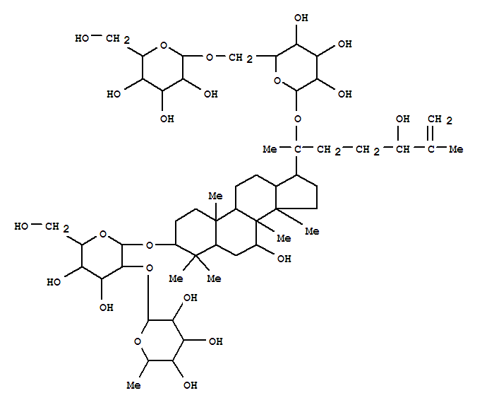 Molecular Structure of 120727-83-5 (b-D-Glucopyranoside, (3b,7b)-20-[(6-O-b-D-glucopyranosyl-b-D-glucopyranosyl)oxy]-7,24-dihydroxydammar-25-en-3-yl2-O-(6-deoxy-a-L-mannopyranosyl)-(9CI))