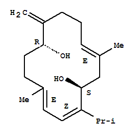 Molecular Structure of 121421-66-7 (2,4,12-Cyclotetradecatriene-1,8-diol,5,13-dimethyl-9-methylene-2-(1-methylethyl)-, (1S,2Z,4E,8R,12E)-)