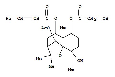 Molecular Structure of 125458-59-5 (2-Propenoic acid,3-phenyl-,(3R,5S,5aS,6S,9S,9aS,10R)-10-(acetyloxy)octahydro-9-hydroxy-6-[(hydroxyacetyl)oxy]-2,2,5a,9-tetramethyl-2H-3,9a-methano-1-benzoxepin-5-ylester, (2E)- (9CI))